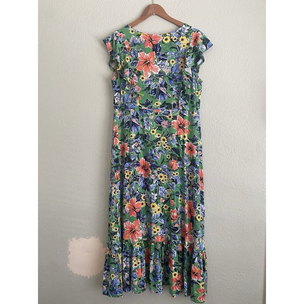C. Wonder Tropical Floral Midi Dress LP Cottagecore Summer Ruffle V-Neck - Picture 3 of 13